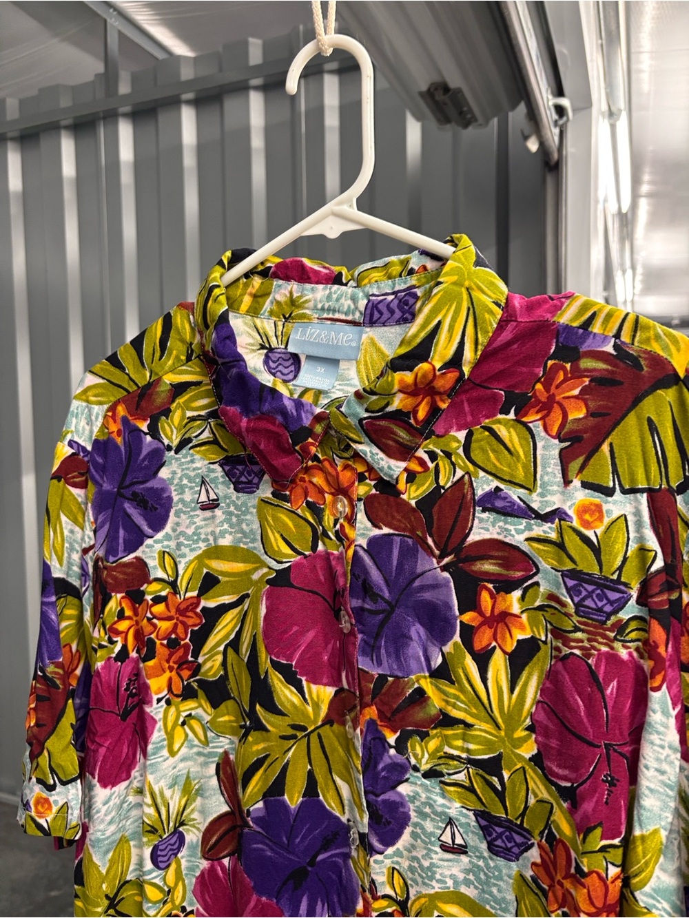 Liz & Me Floral Hawaiian Button-Up Shirt - Multicolor Bold Vibrant Tropical 3X - Picture 9 of 16